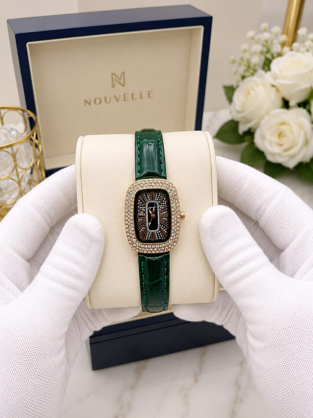 Luxury Women’s Rectangular Crystal Bezel Watch