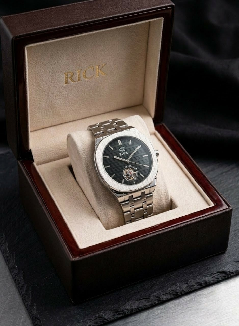 RIIK Silver Stainless Steel Watch with Textured Dial for Men