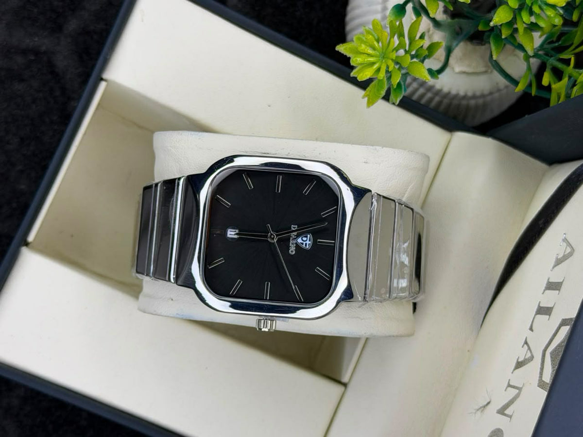 Elegant Square Dial Men’s Stainless Steel Watch