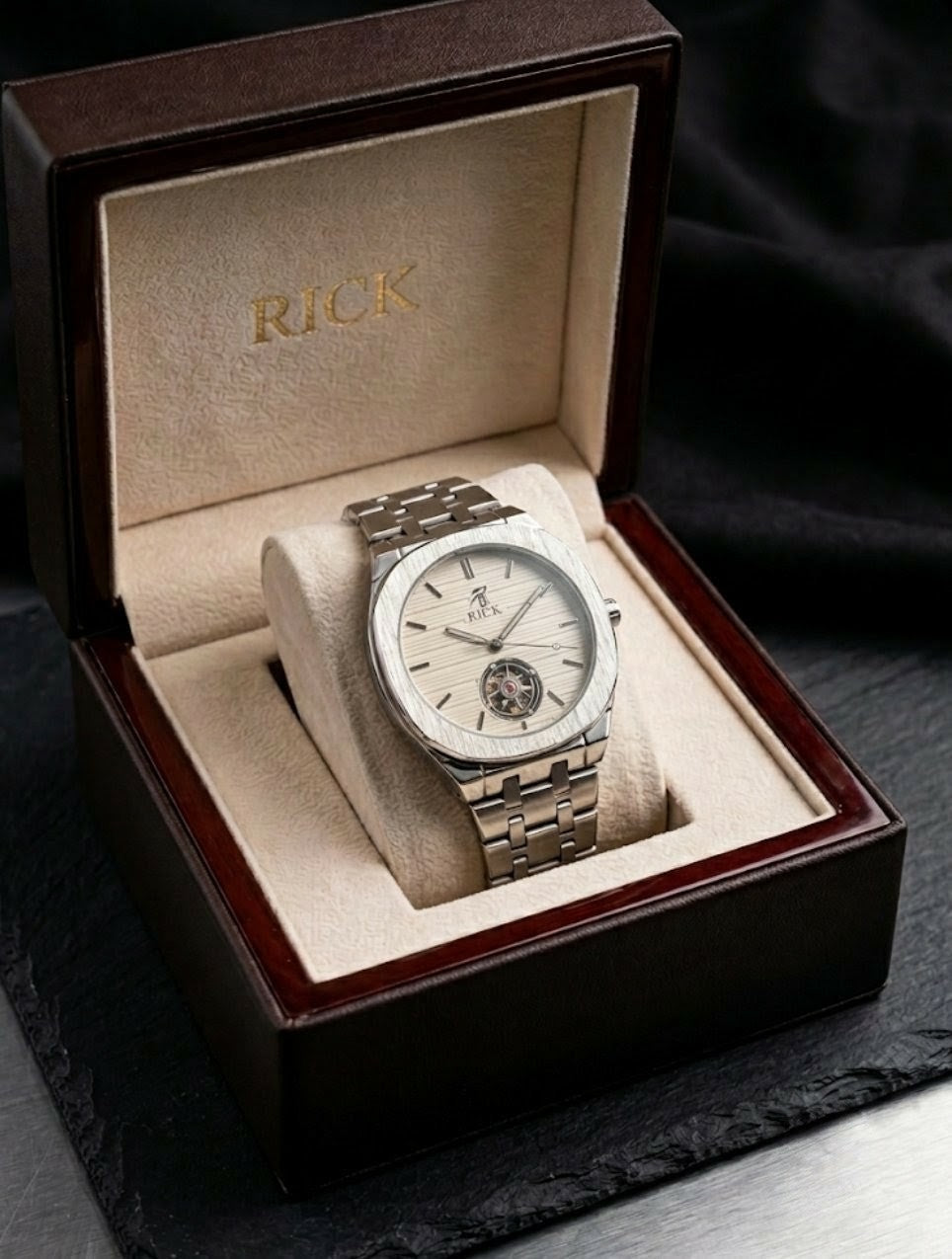 RIIK Silver Stainless Steel Watch with Textured Dial for Men