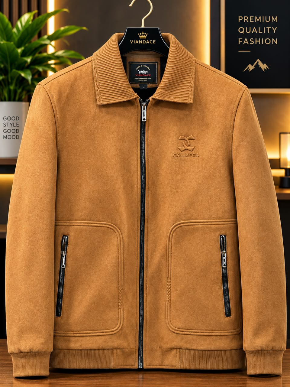 Men’s Premium Camel Brown Suede-Style Jacket