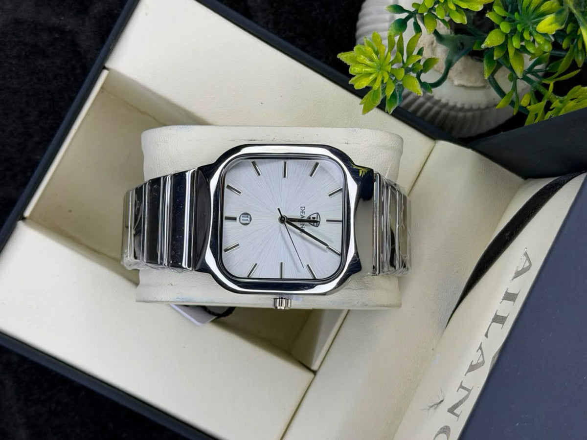 Elegant Square Dial Men’s Stainless Steel Watch