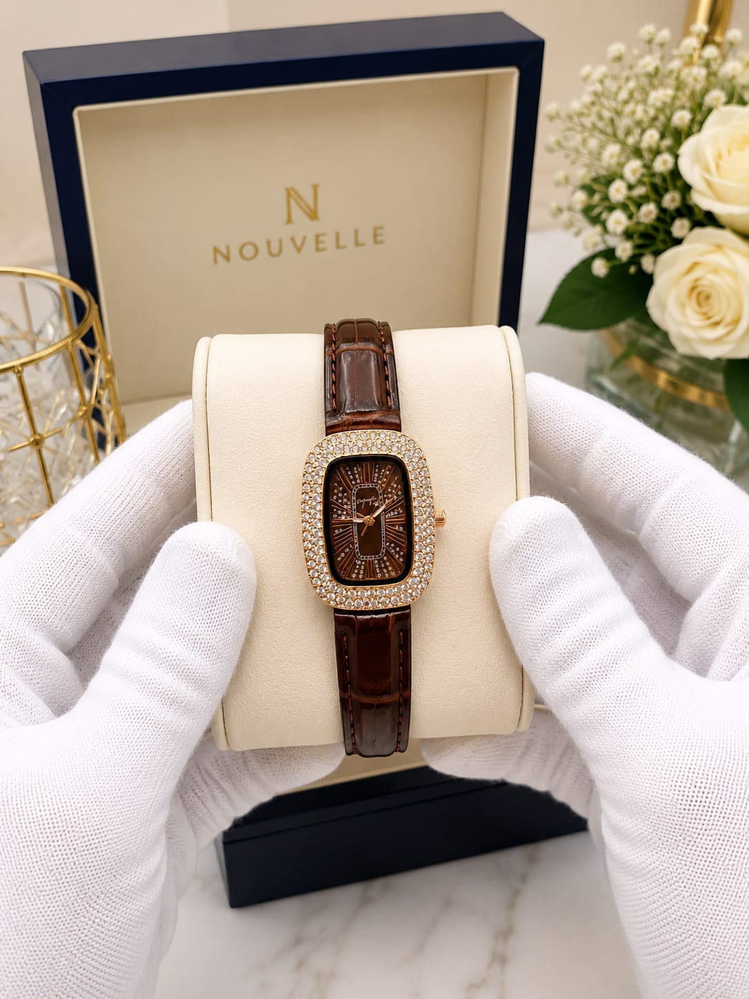 Luxury Women’s Rectangular Crystal Bezel Watch