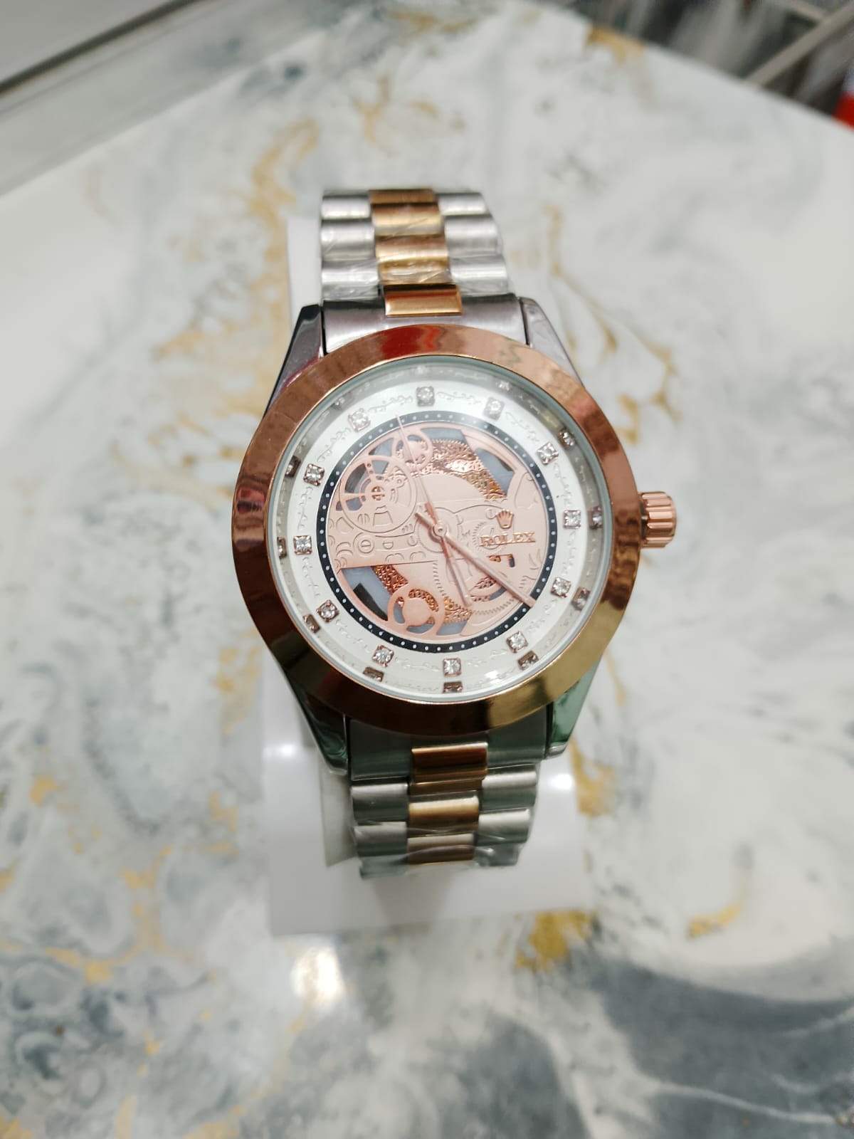 Luxury Rose Gold Skeleton Dial Analog Watch for Men