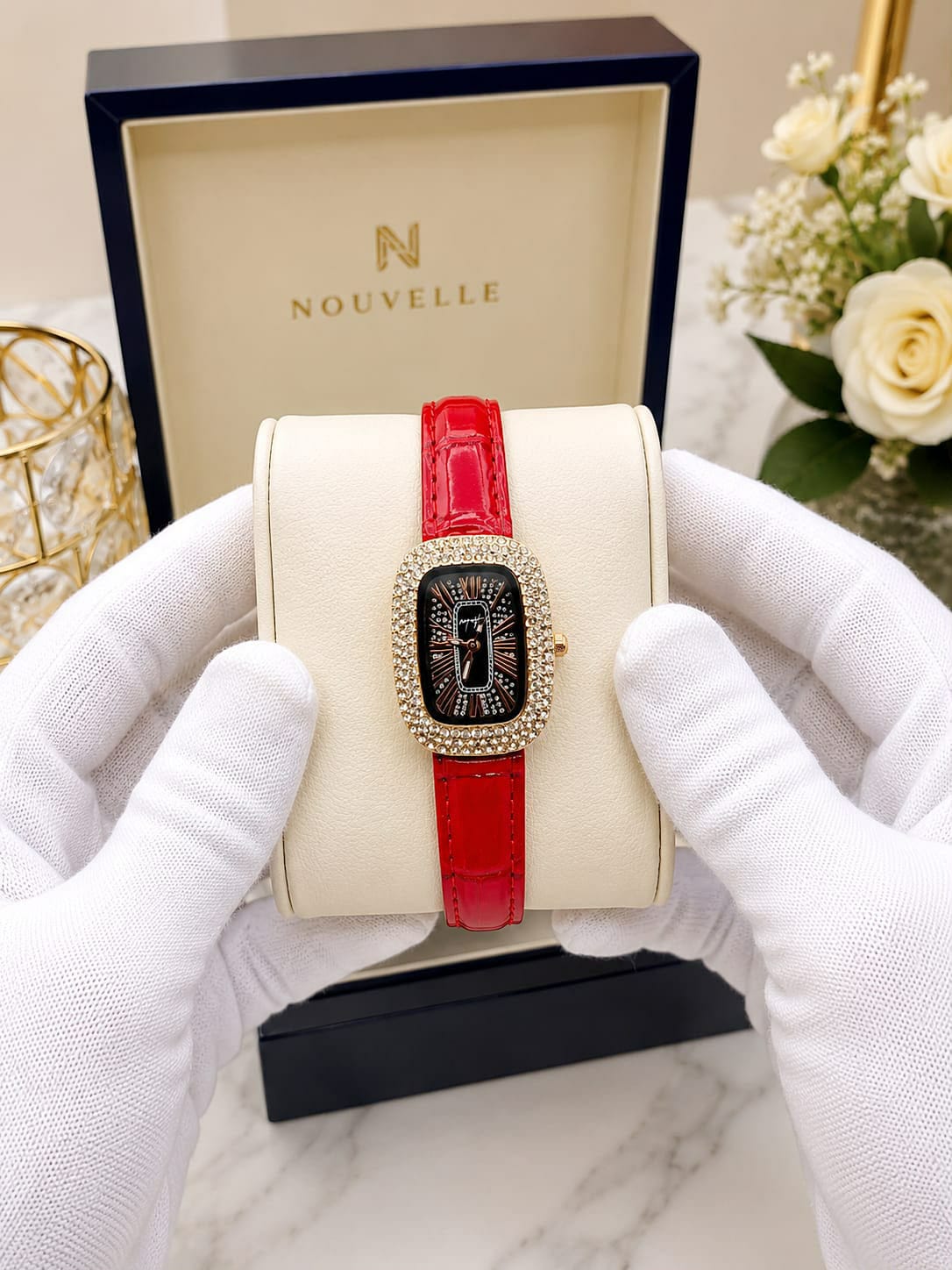 Luxury Women’s Rectangular Crystal Bezel Watch