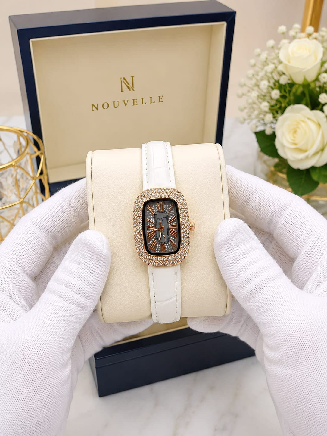 Luxury Women’s Rectangular Crystal Bezel Watch