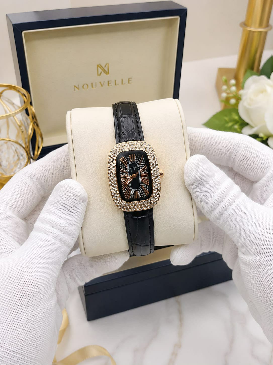 Luxury Women’s Rectangular Crystal Bezel Watch