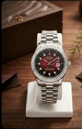 Classic Stainless Steel Wrist Watch– Red Dial