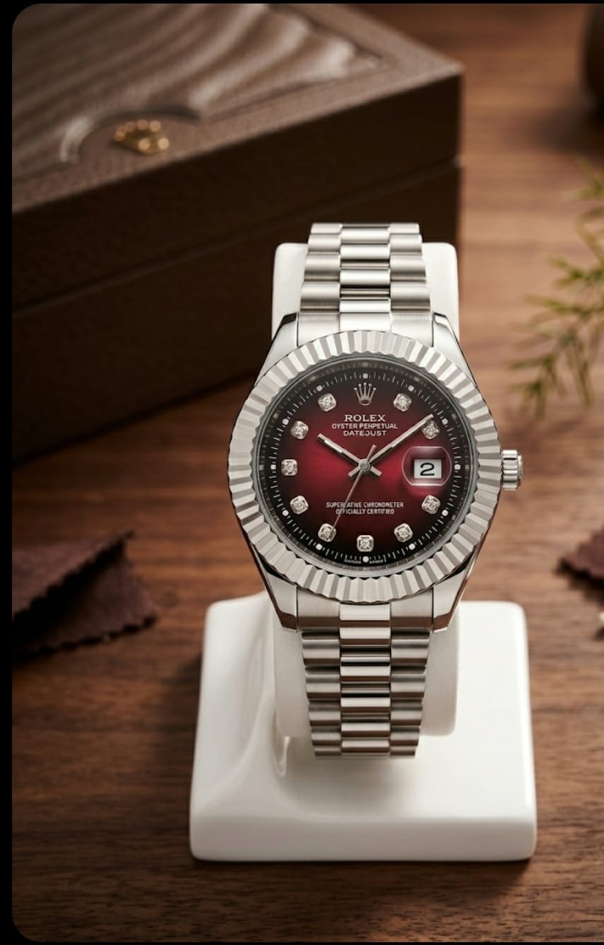 Classic Stainless Steel Wrist Watch– Red Dial