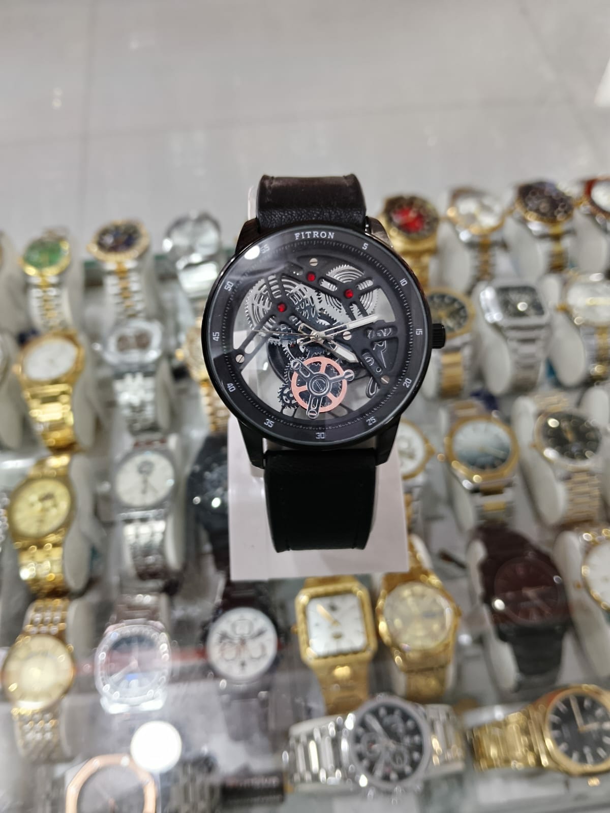 FITRON Men's Skeleton Analog Watch with Black Leather Strap ✅