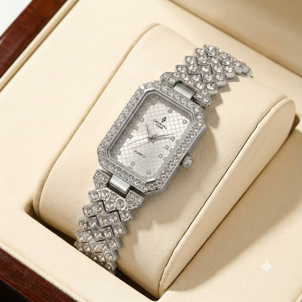 Crystal Fire Elegant Women’s Crystal-Studded Quartz Watch