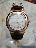 CASIRUI Men's Rose Gold Analog Watch with Brown Leather Strap
