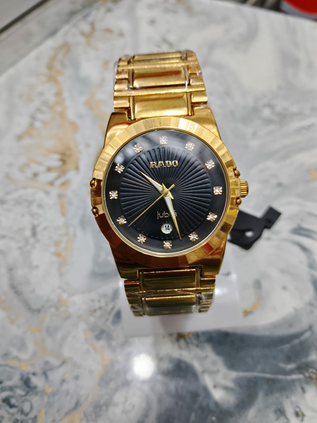 RADO Jubilee Gold Stainless Steel Watch with Black Dial & Date Display
