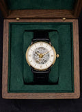 Luxury Skeleton Mechanical Watch – Gold Tone Bezel with Premium Black Strap