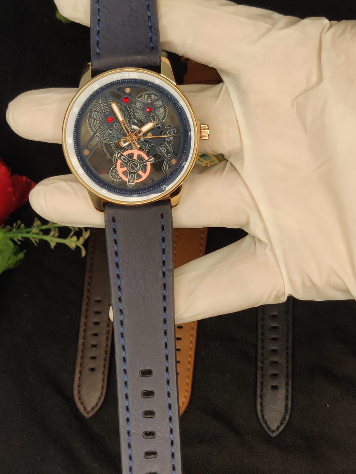 Fitron Men's Skeleton Analog Leather Strap Watch