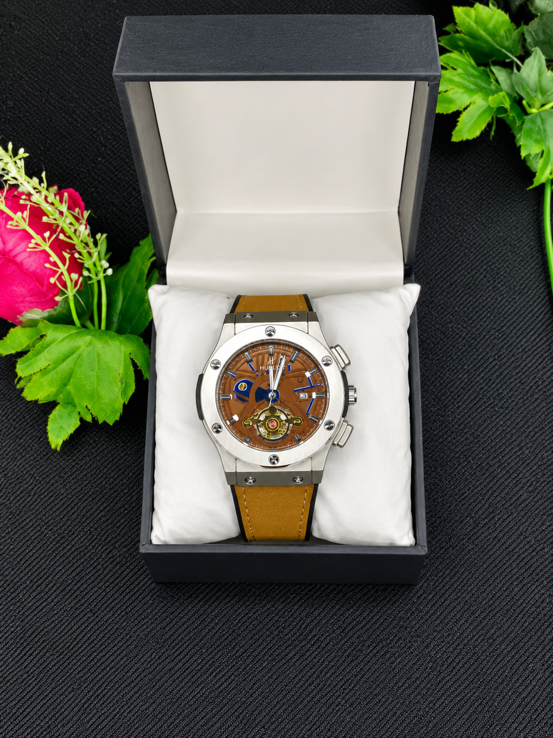 Luxury samiAutomatic Skeleton Tourbillon-Style Men’s Wristwatch – Stainless Steel Case & Leather Strap
