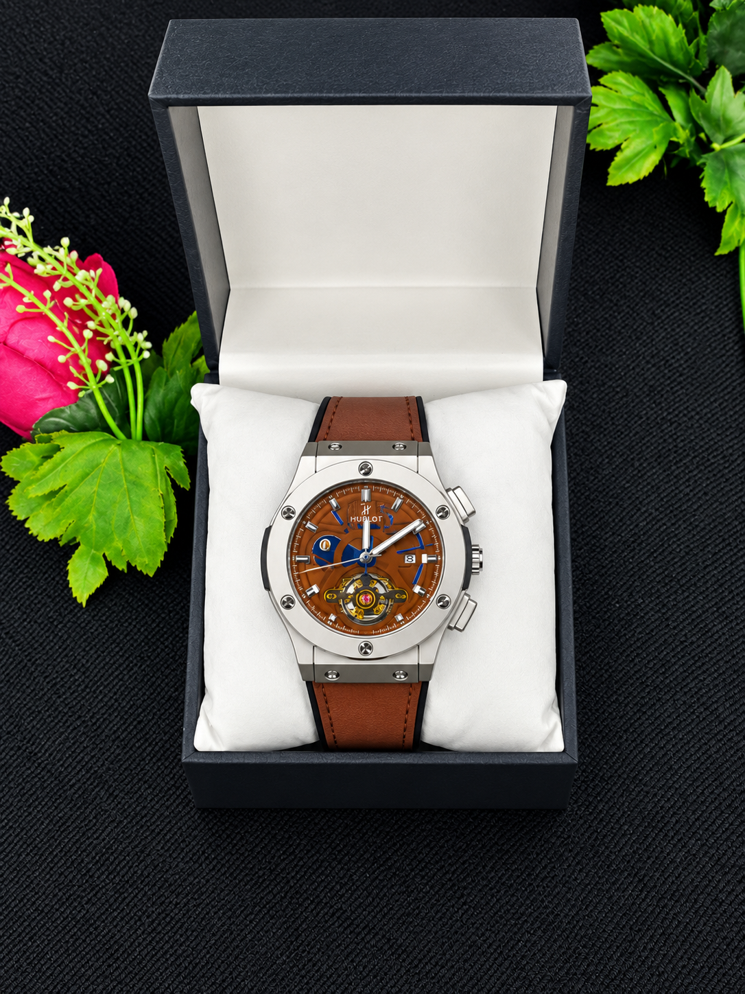 Luxury samiAutomatic Skeleton Tourbillon-Style Men’s Wristwatch – Stainless Steel Case & Leather Strap